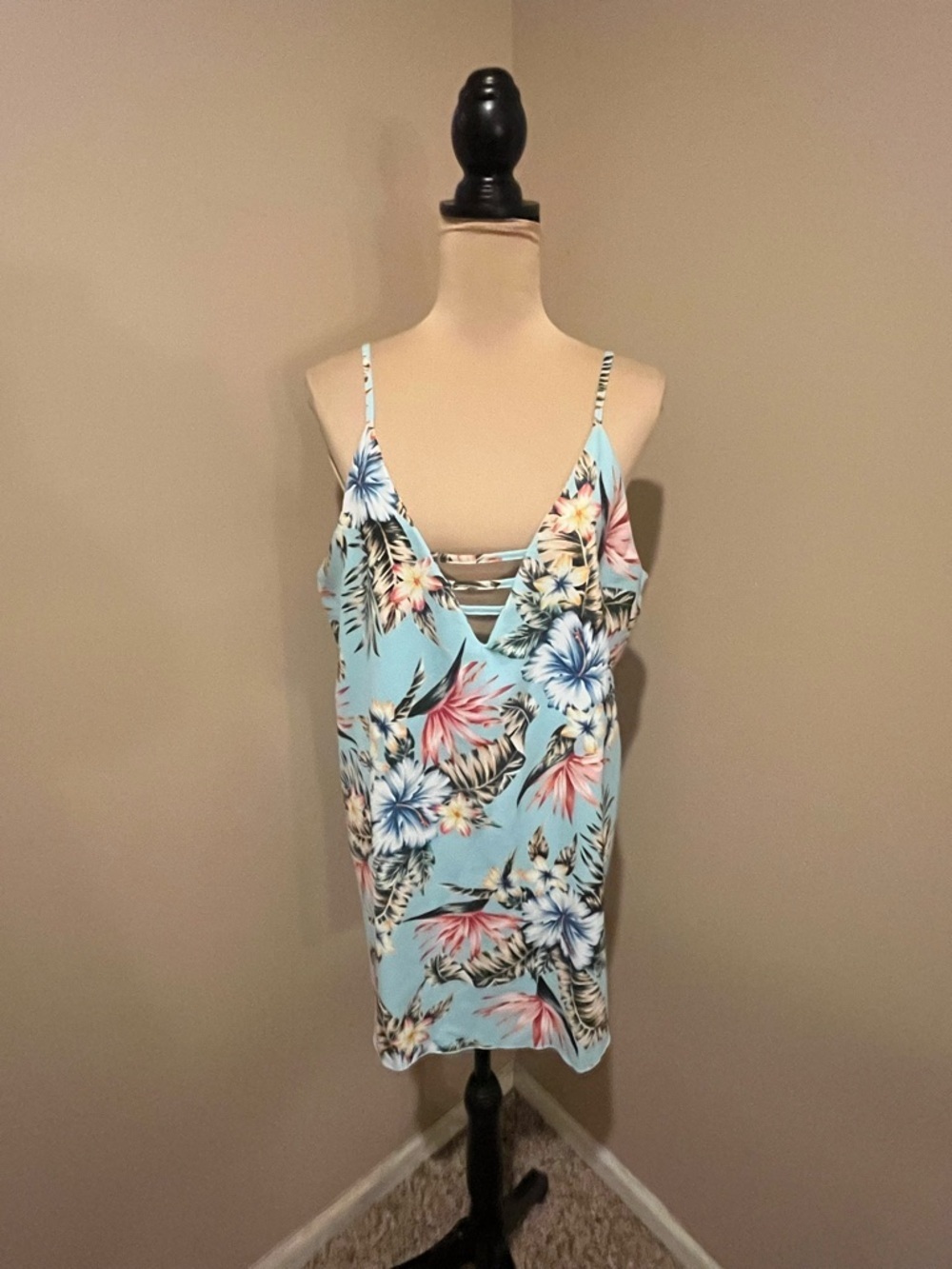 Hurley Sky Blue Tropical Floral Strappy Coverup